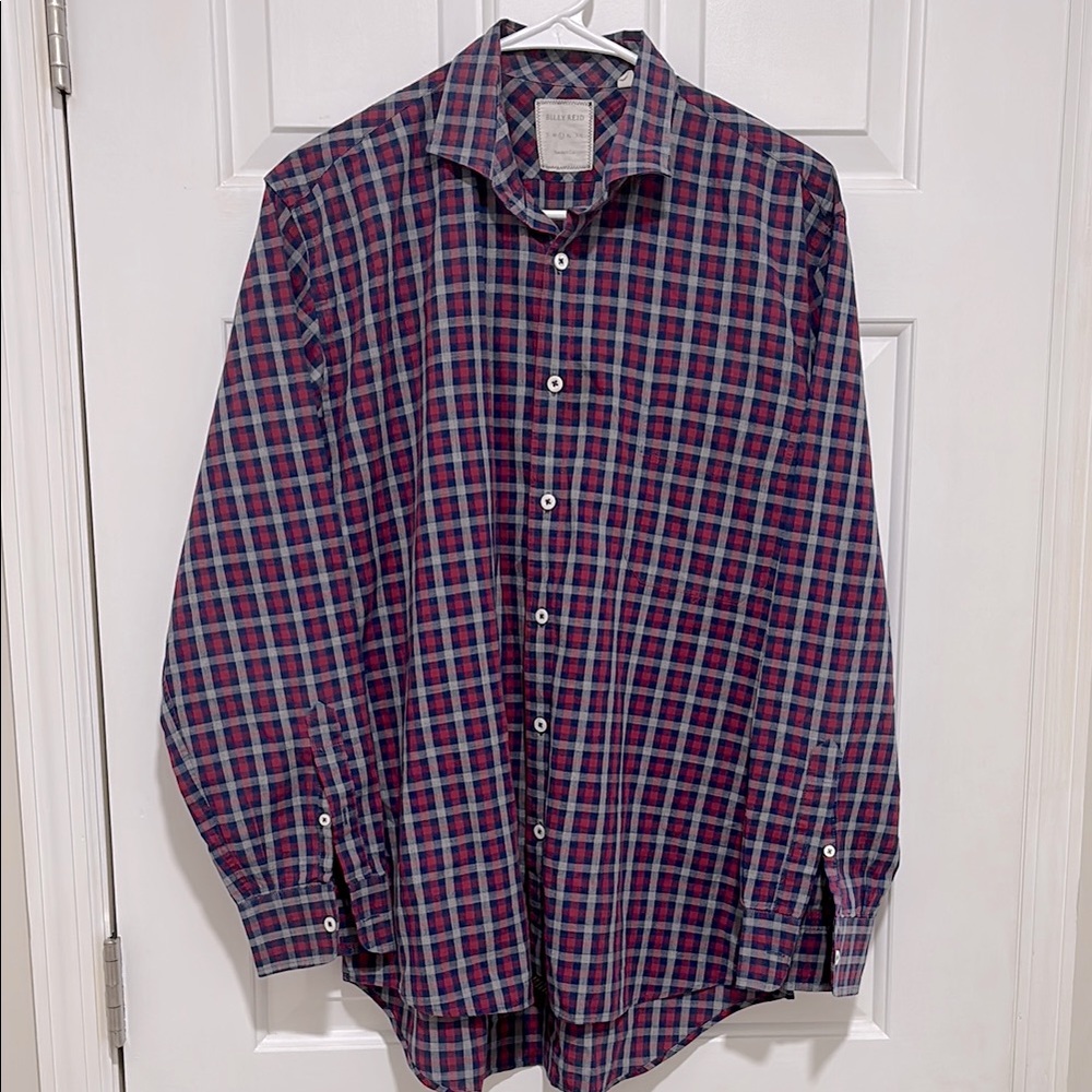 Billy Reid standard cut Large‎ Navy, maroon, grey check